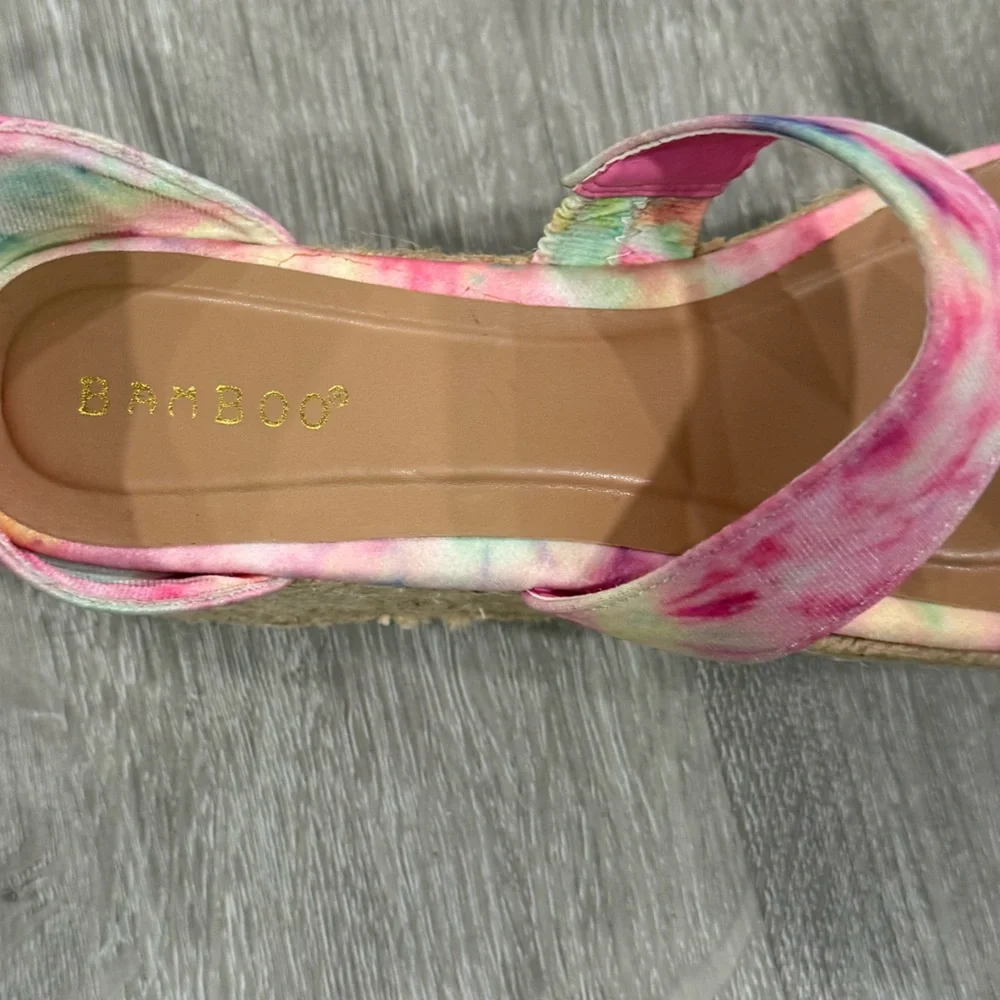 BAMBOO Multicolor Tie-Dye Wedge Sandals